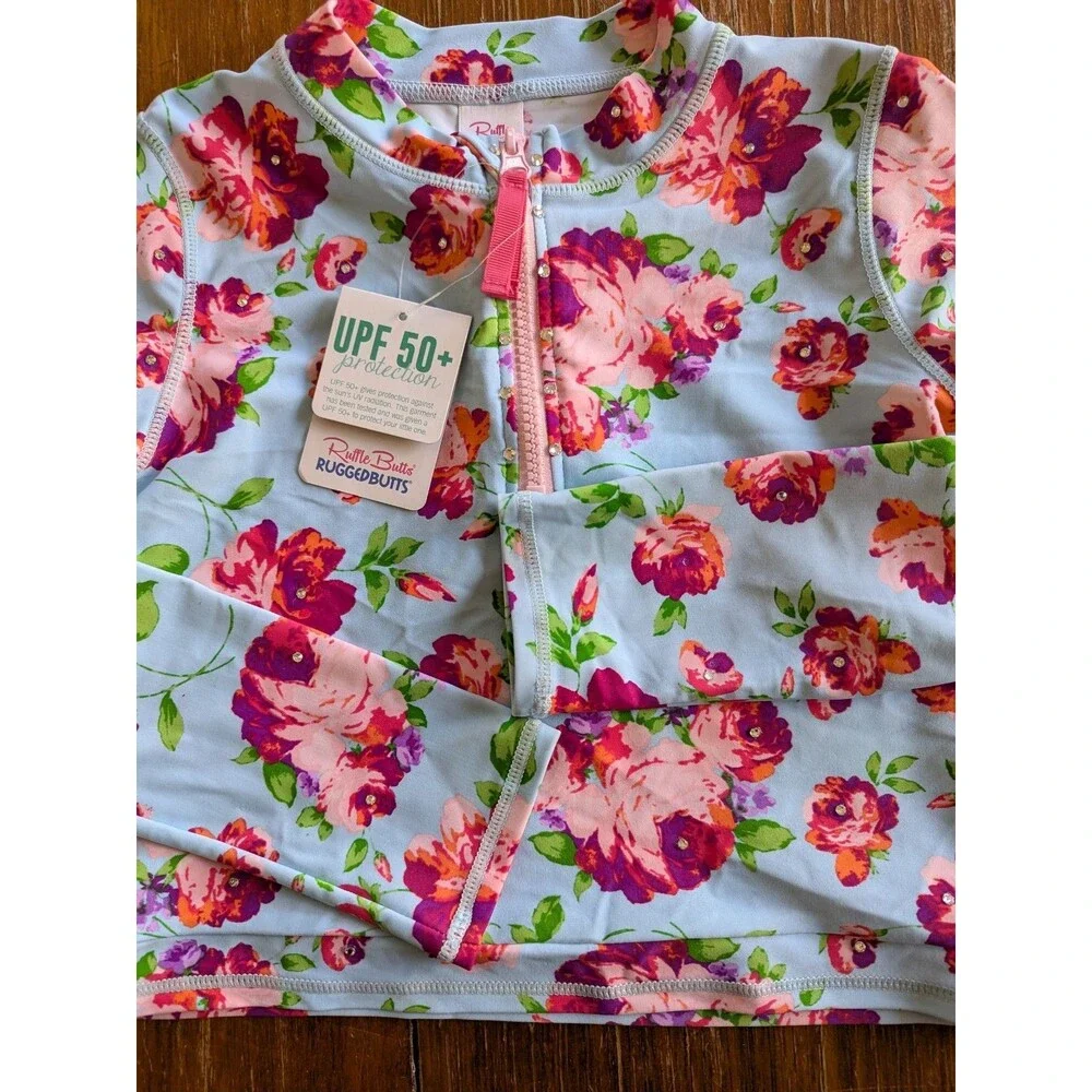 New Ruffle Butts Rash Guard Girls 10 Swim Top Life Is Rosy Floral UPF 50